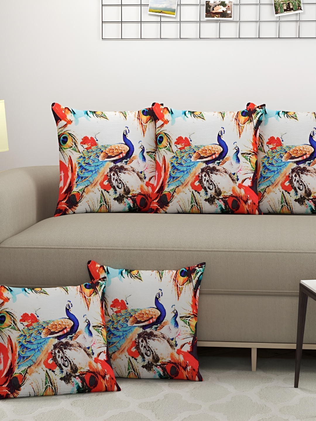 

BIGGER FISH Red & Blue 5Pcs Ethnic Motifs Square Cushion Covers