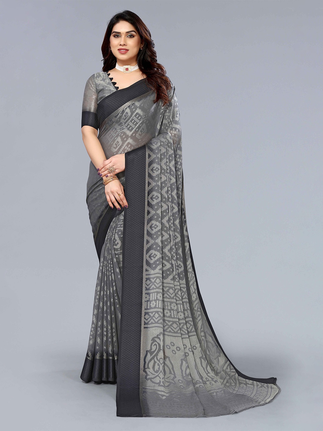 

HALFSAREE STUDIO Ethnic Motifs Printed Saree, Grey