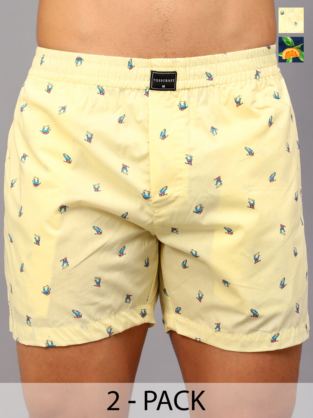 

TOFFCRAFT Pack Of 2 Printed Cotton Boxers BOXR2_SUMMR_TROPCL_M, Yellow