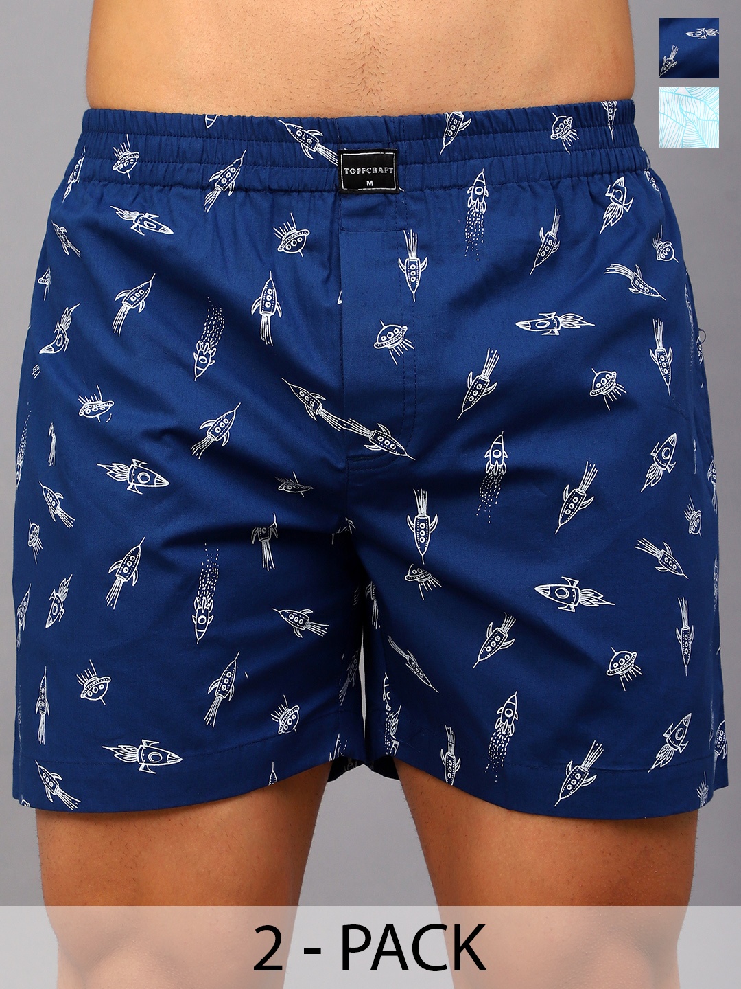 

TOFFCRAFT Pack Of 2 Printed Cotton Boxers BOXR2_SPCJAM_BEACH_M, Blue
