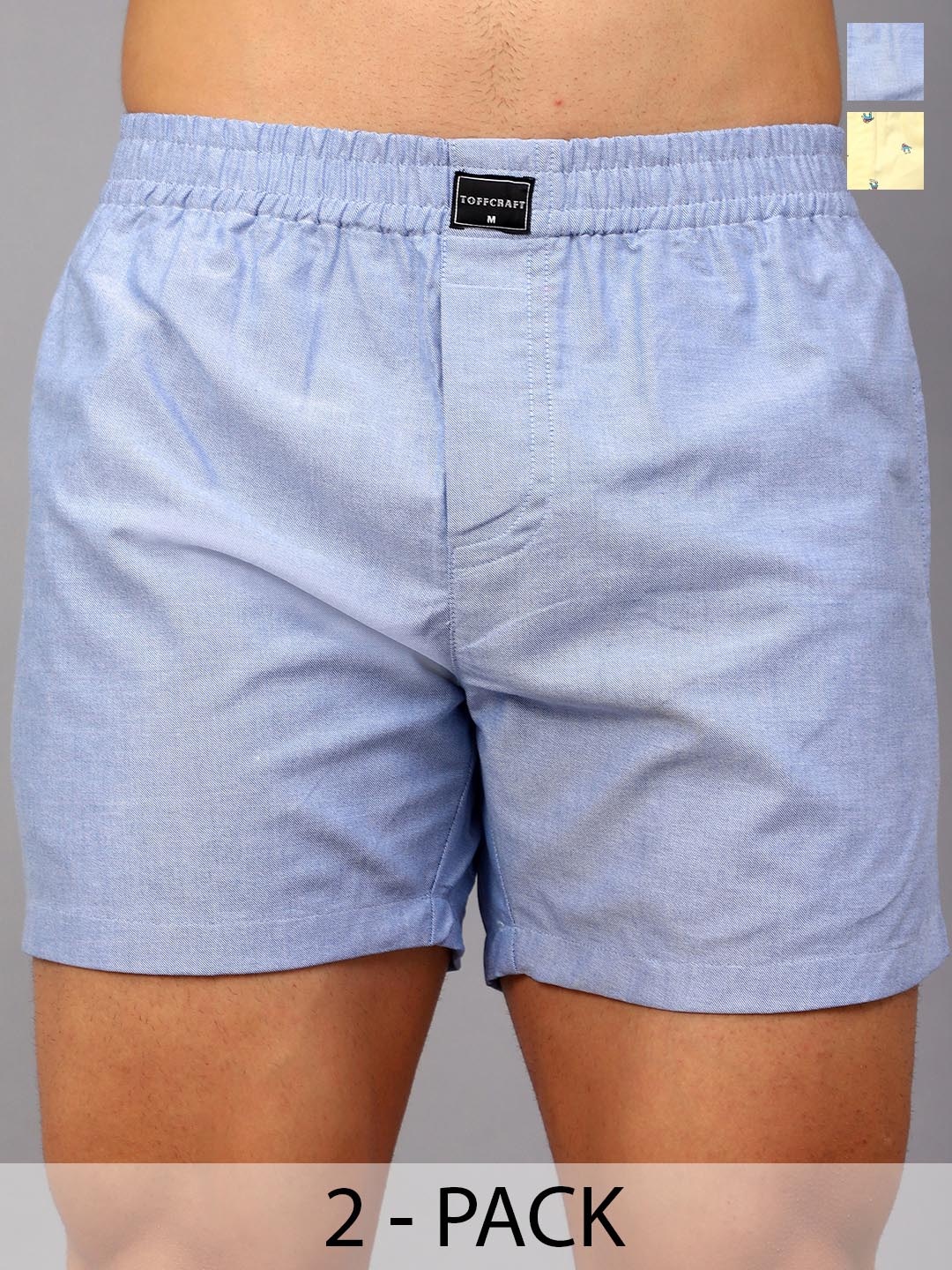 

TOFFCRAFT Pack Of 2 Printed Cotton Boxers BOXR2_OXFRD_SUMMR_M, Yellow