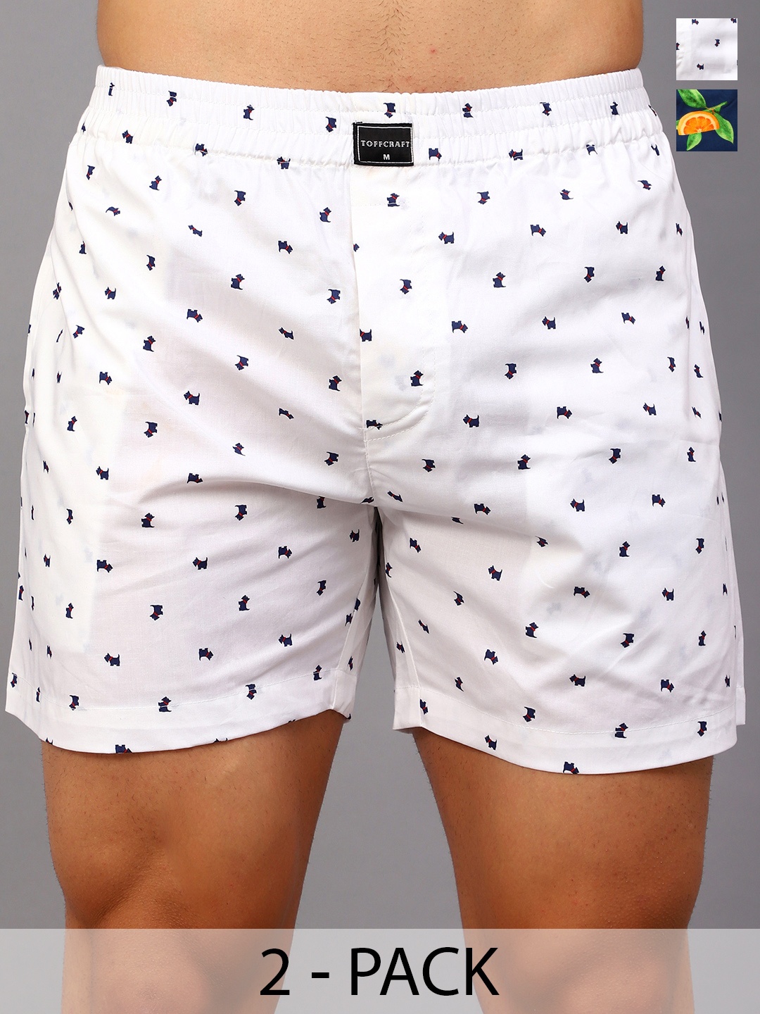 

TOFFCRAFT Pack Of 2 Printed Boxers BOXR2_WHT_TROPCL_M, Navy blue