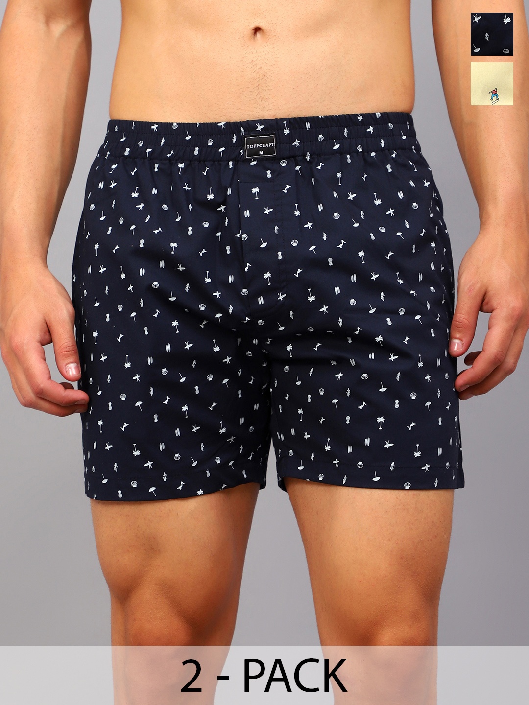 

TOFFCRAFT Pack Of 2 Printed Cotton Boxers BOXR2_SUMMR_MIDNGHT_M, Black