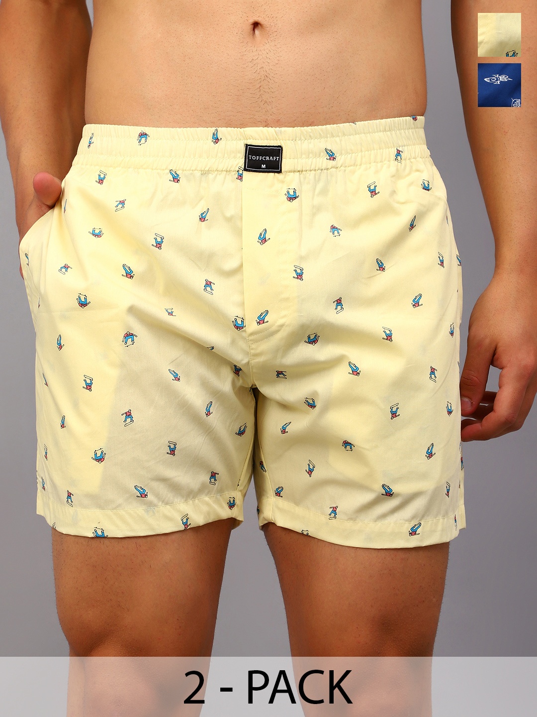 

TOFFCRAFT Pack Of 2 Printed Cotton Boxers BOXR2_SUMMR_SPCJAM_M, Yellow