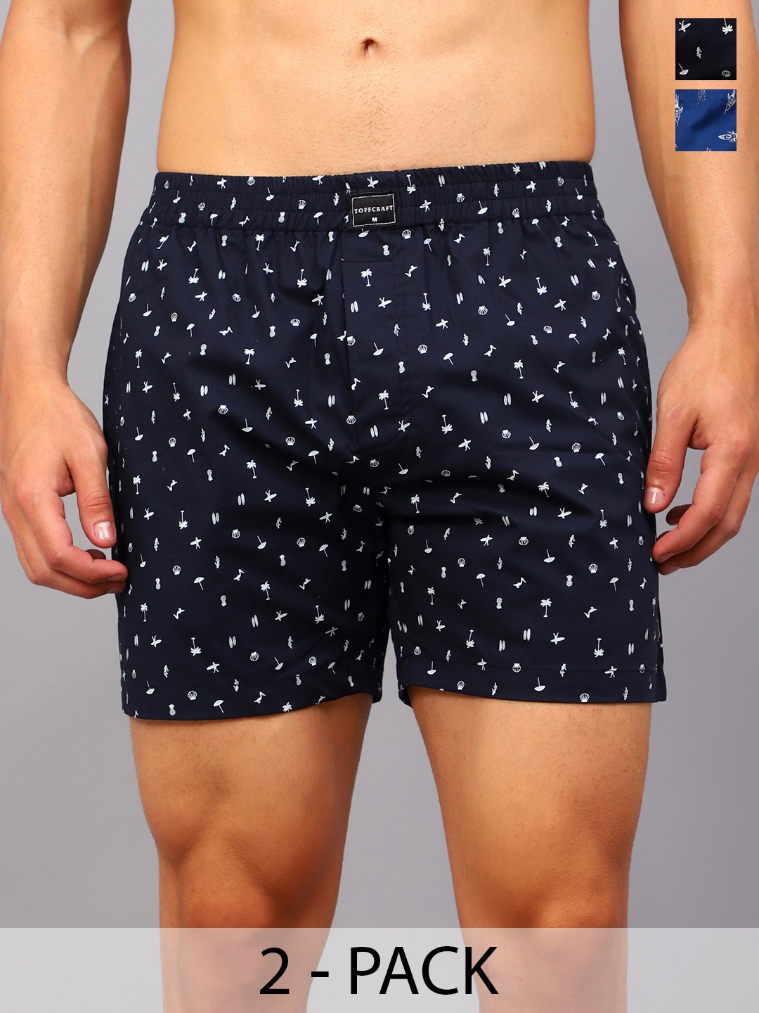 

TOFFCRAFT Pack Of 2 Printed Cotton Boxers BOXR2_SPCJAM_MIDNGHT_M, Navy blue