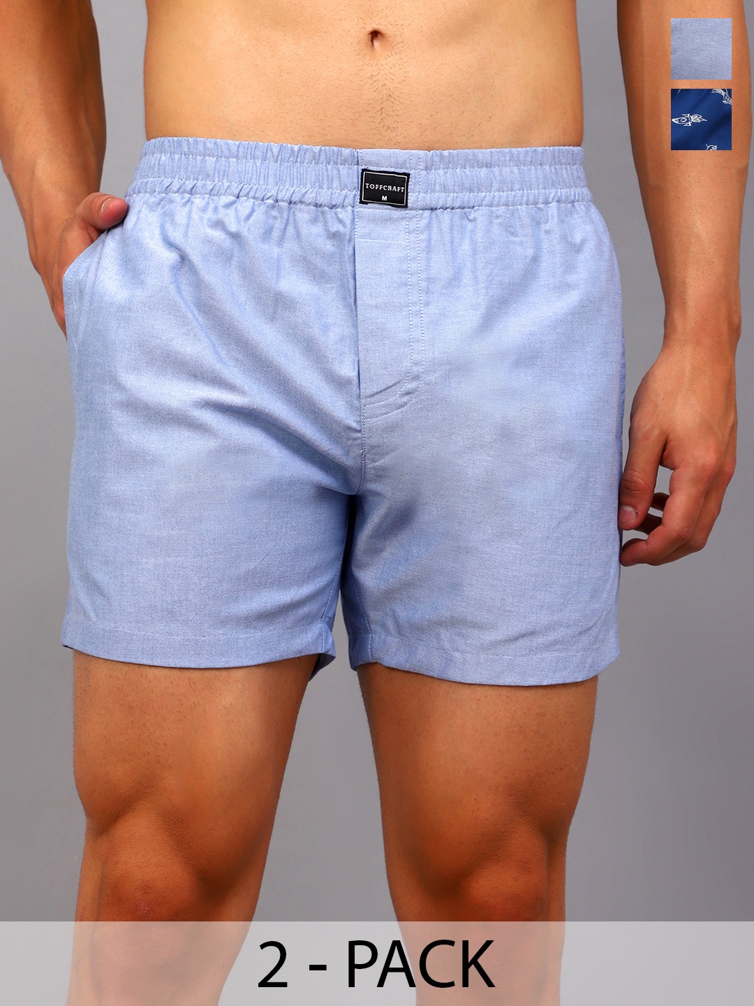 

TOFFCRAFT Pack Of 2 Cotton Boxers BOXR2_SPCJAM_OXFRD_M, Blue