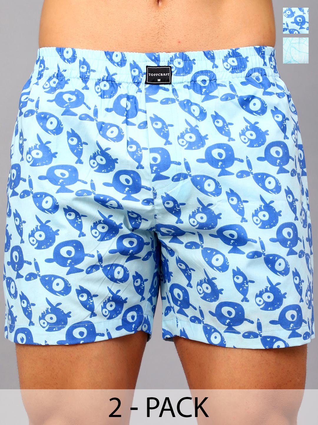 

TOFFCRAFT Pack Of 2 Printed Cotton Boxers BOXR2_BEACH_AQUA_M, Multi