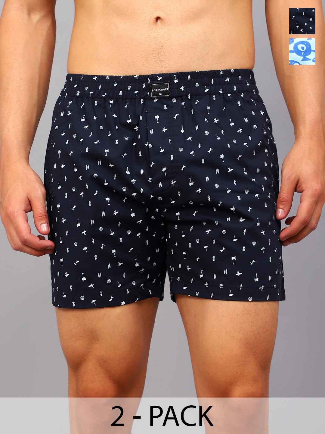 

TOFFCRAFT Pack Of 2 Printed Cotton Boxers BOXR2_AQUA_MIDNGHT_M, Black