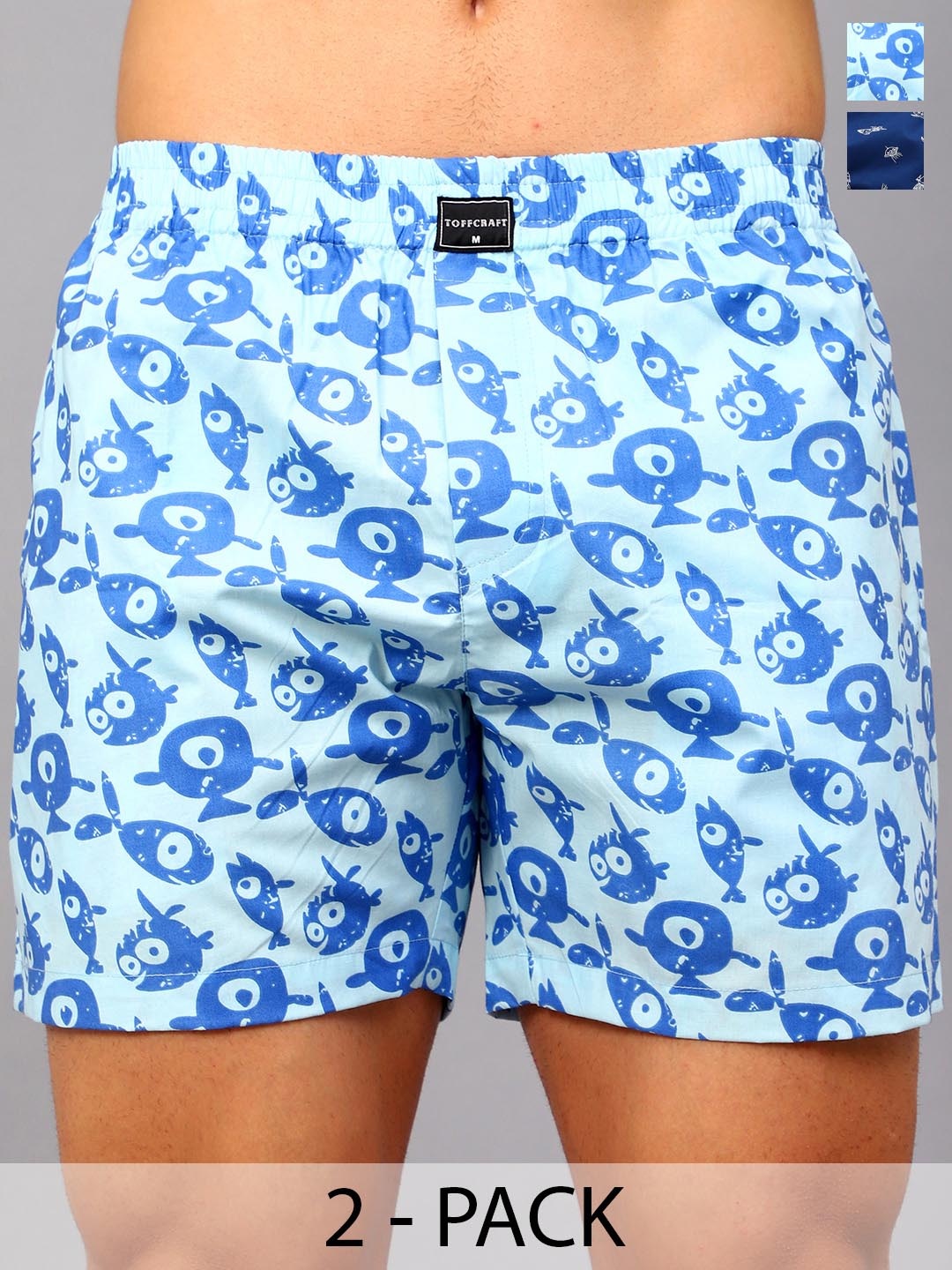 

TOFFCRAFT Pack Of 2 Printed Cotton Boxers BOXR2_AQUA_SPCJAM_M, Blue