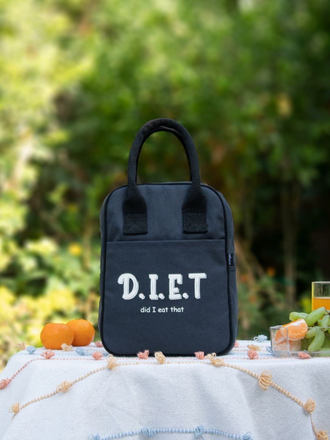 

EcoRight Printed Insulated Cotton Canvas Lunch bag, Charcoal