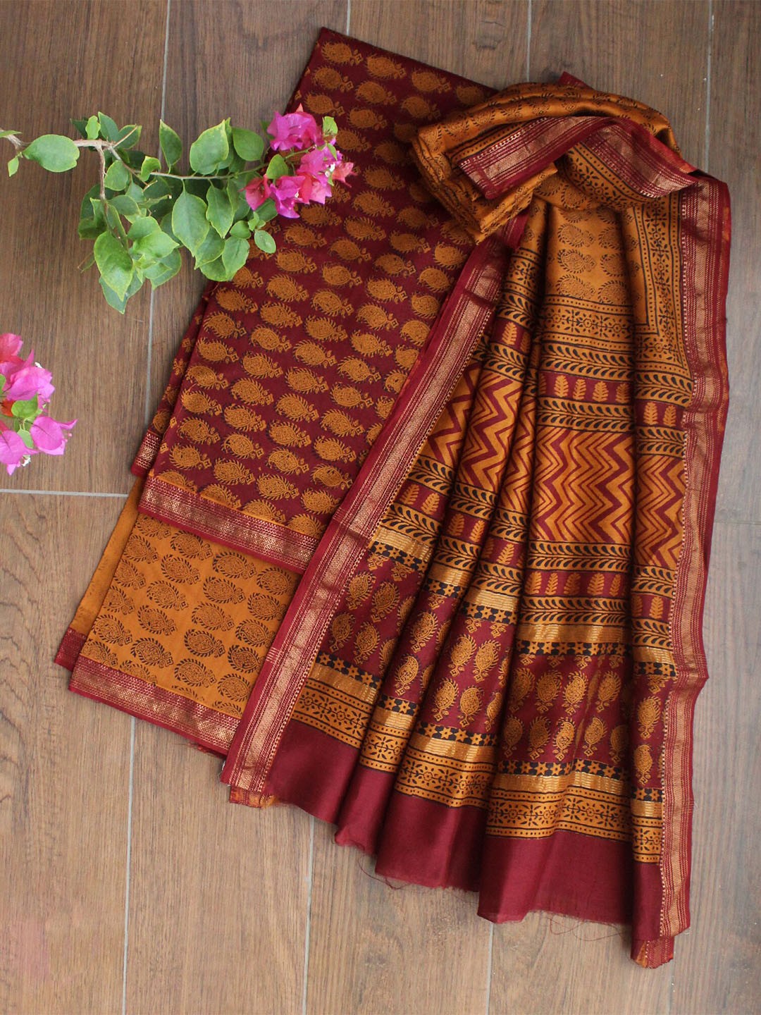 

Weaves of Tradition Printed Unstitched Dress Material, Mustard