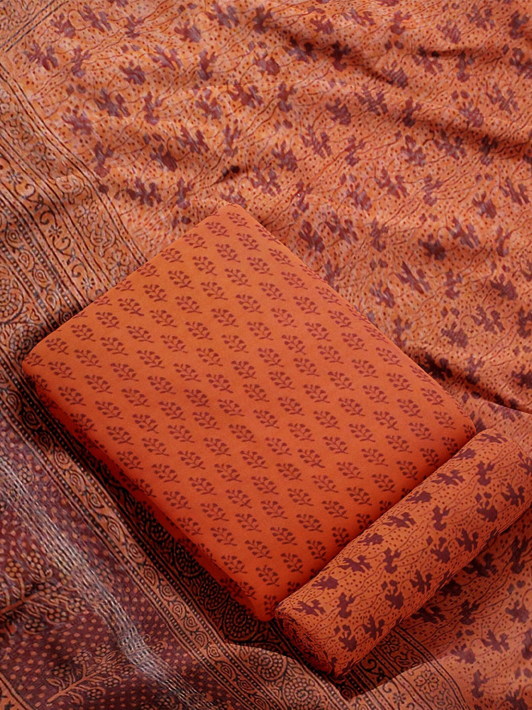 

Weaves of Tradition Printed Unstitched Dress Material, Orange