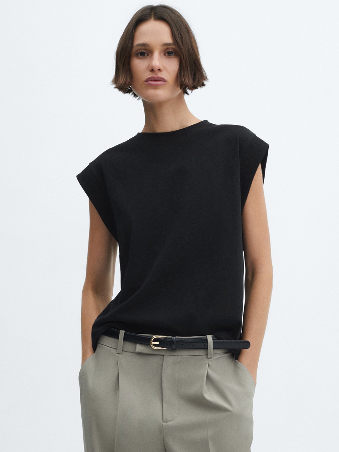 

MANGO Women Extended Sleeves Pure Cotton T-shirt, Black