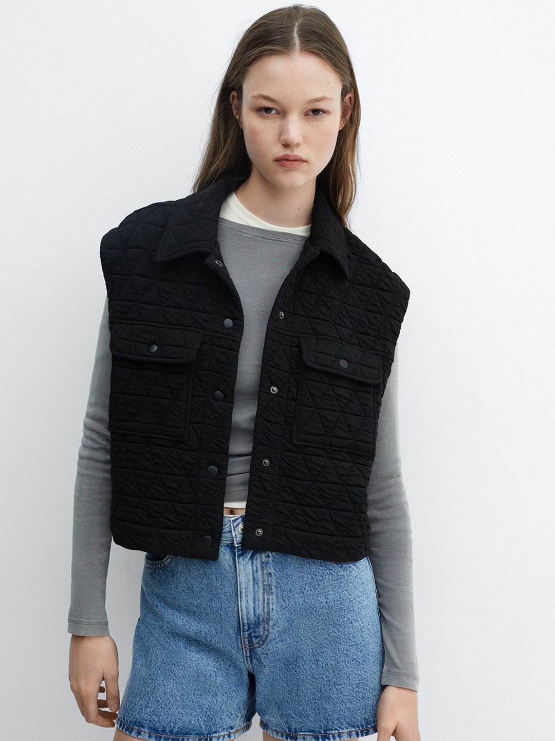 

MANGO Sleeveless Quilted Woven Jacket, Black