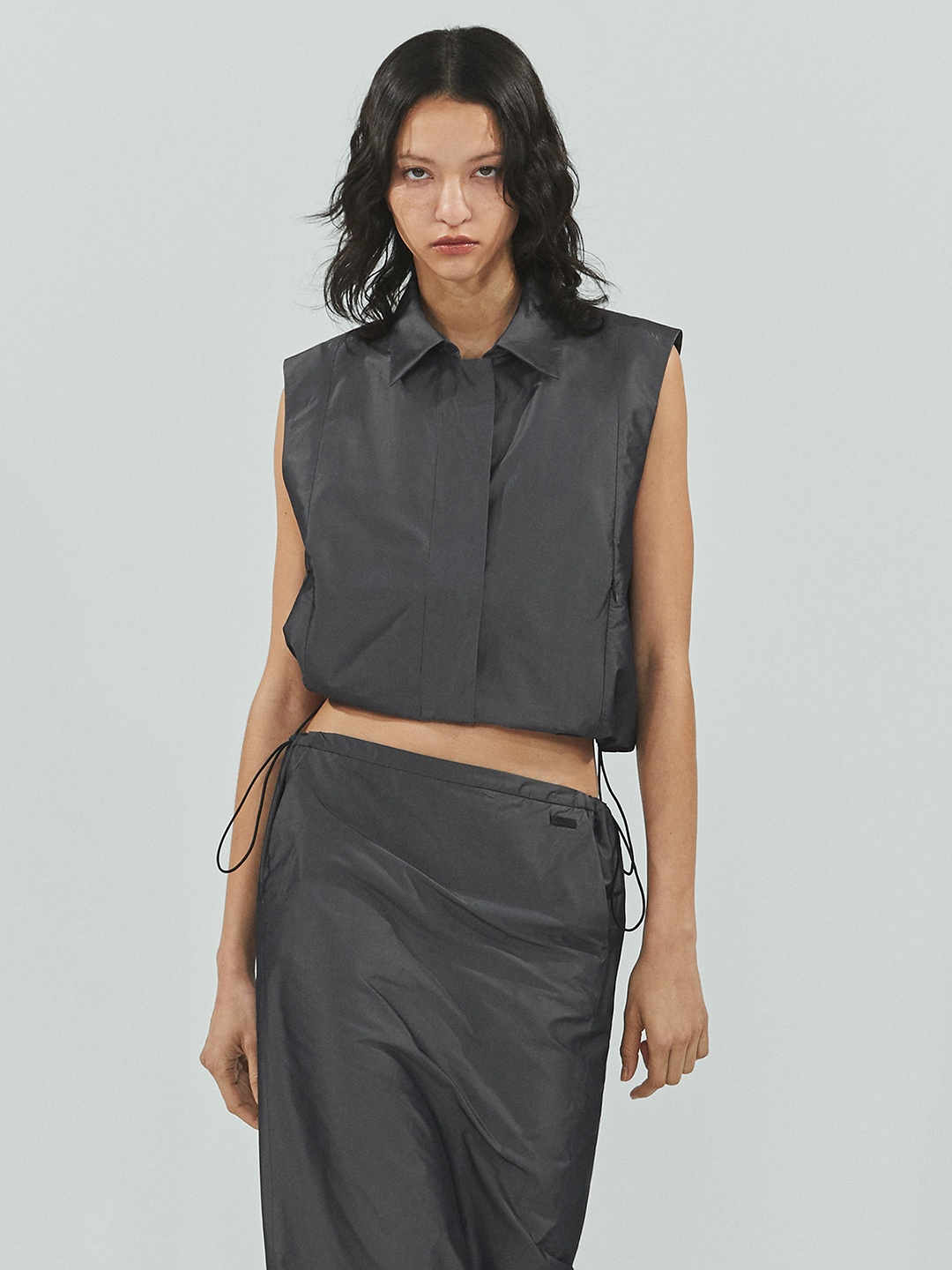 

MANGO Sleeveless Crop Jacket, Charcoal