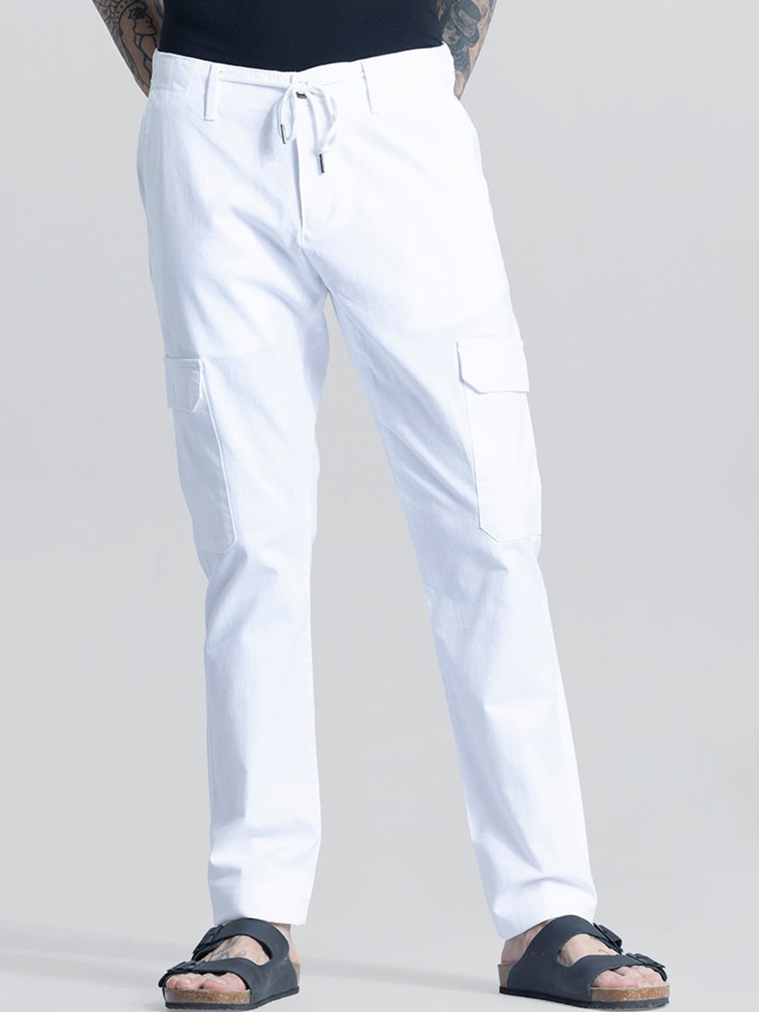 

Snitch Men Tapered Smart Fit Trousers, White