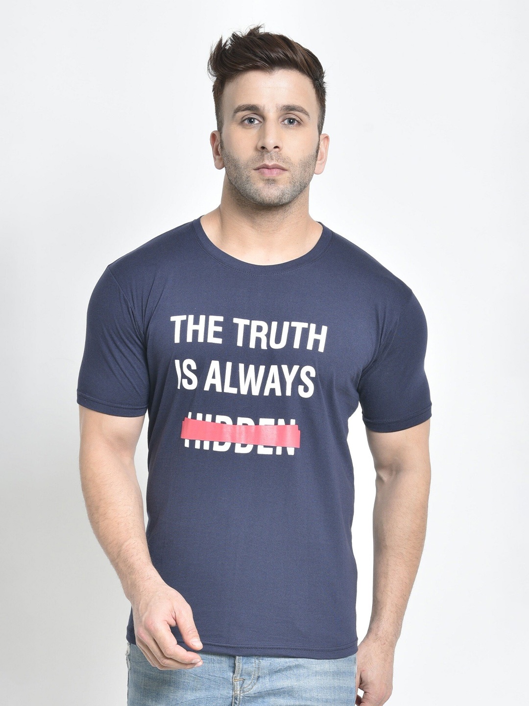 

BAESD Typography Printed Cotton T-shirt, Navy blue