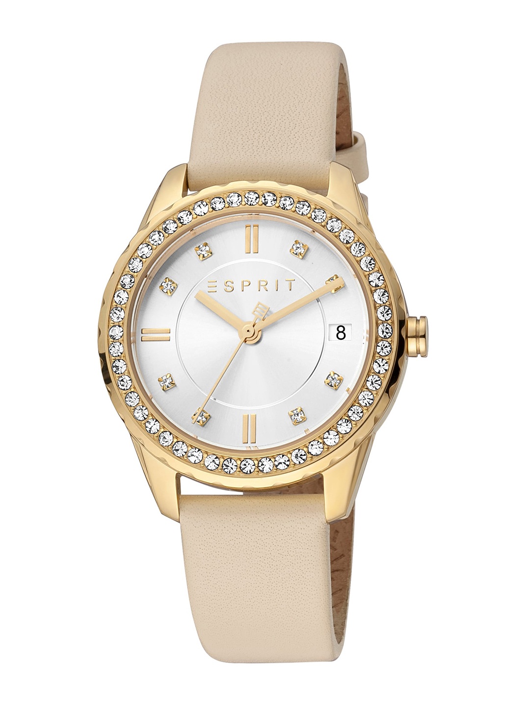 

ESPRIT Women Embellished Leather Straps Analogue Watch ES1L395L0015, Beige