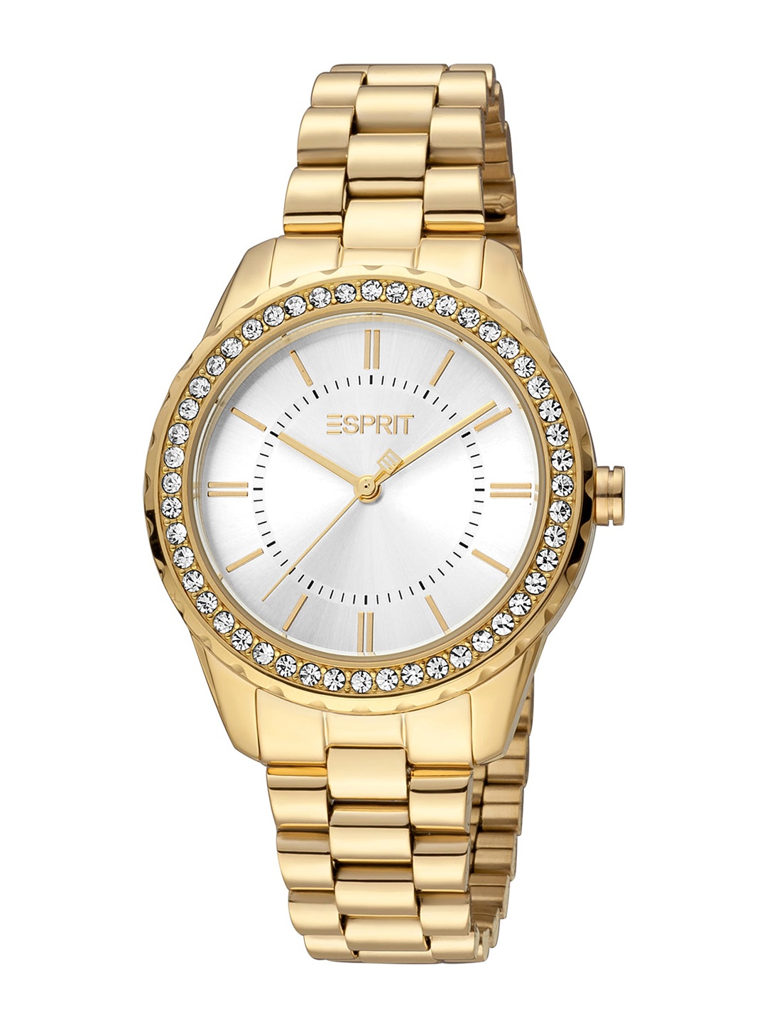 

ESPRIT Women Embellished Dial & Bracelet Style Straps Round Analogue Watch ES1L381M0045, Gold