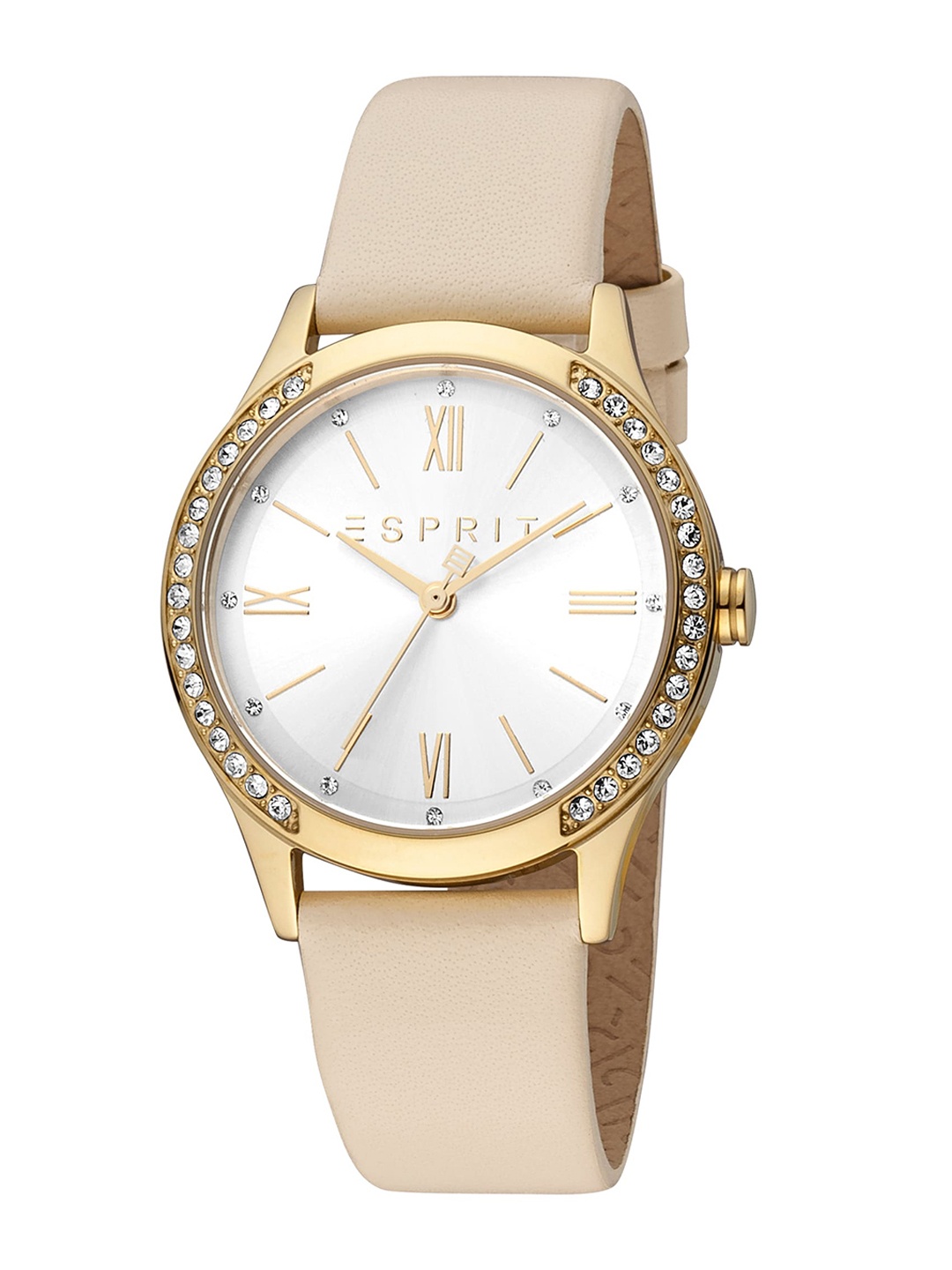 

ESPRIT Women Embellished Dial & Leather Straps Analogue Watch ES1L396L0015, Beige