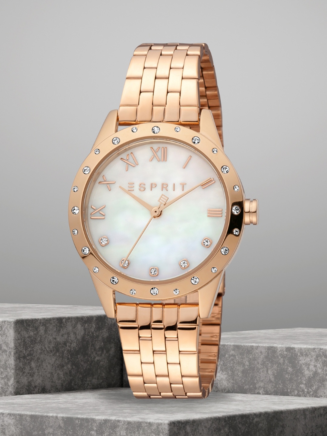 

ESPRIT Women Embellished Dial & Stainless Steel Bracelet Style Analogue Watch ES1L302M1555, Rose gold