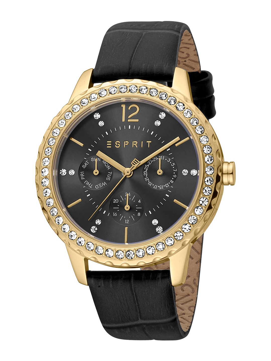 

ESPRIT Women Leather Wrap Around Straps Analogue Watch ES1L356L0025, Black
