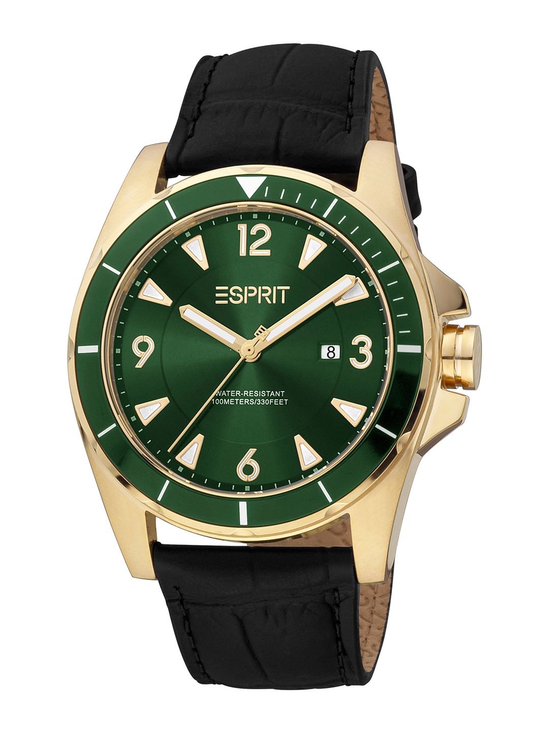 

ESPRIT Men Round Shaped Leather Straps Analogue Watch ES1G322L0095, Gold