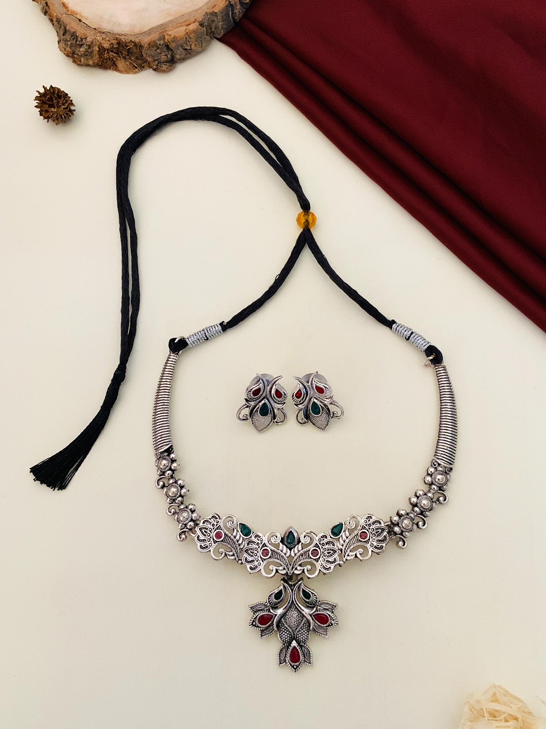 

Sangria Silver-Plated Stone Studded Jewellery Set