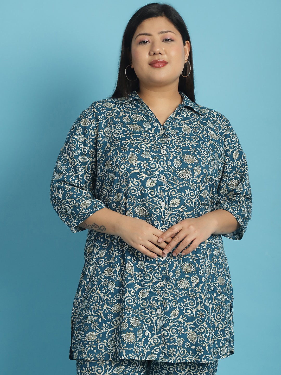 

theRebelinme Comfort Ethnic Motifs Printed Casual Regular Fit Shirt, Teal