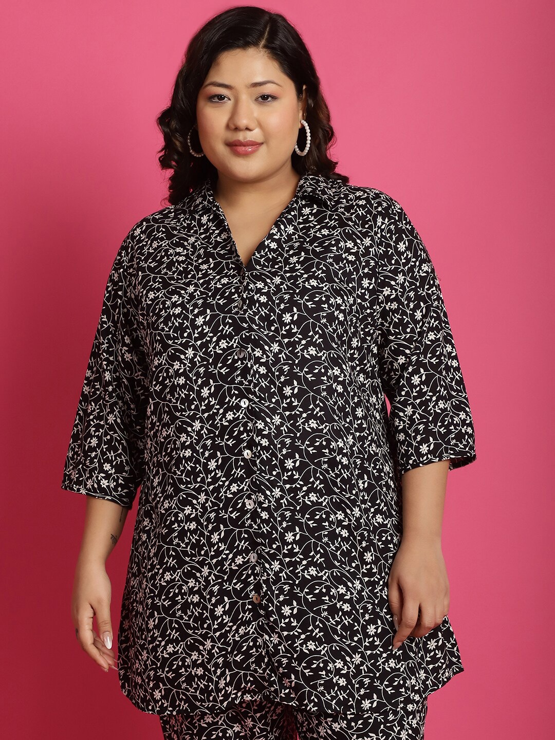 

theRebelinme Comfort Floral Printed Casual Regular Fit Shirt, Black