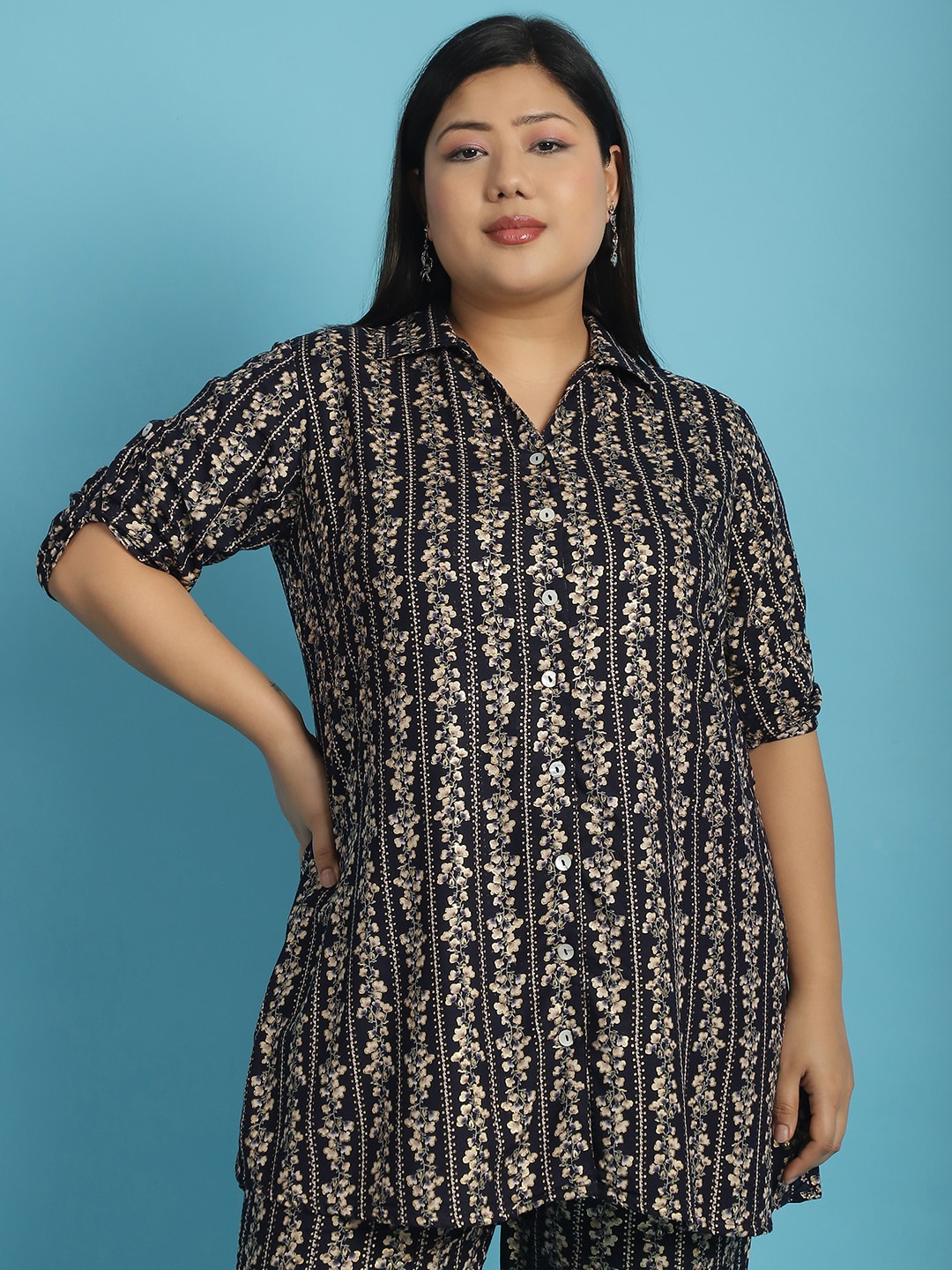 

theRebelinme Comfort Floral Printed Casual Regular Fit Shirt, Navy blue