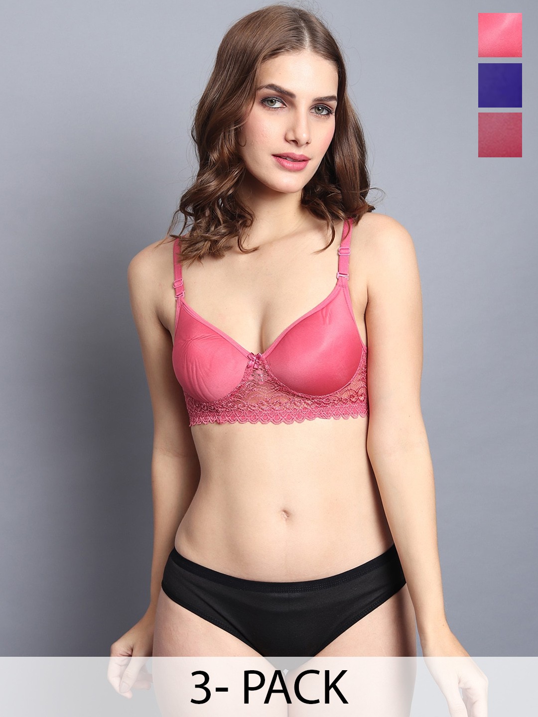 

Aamarsh Pack Of 3 Self Design Cotton Lingerie Set, Pink
