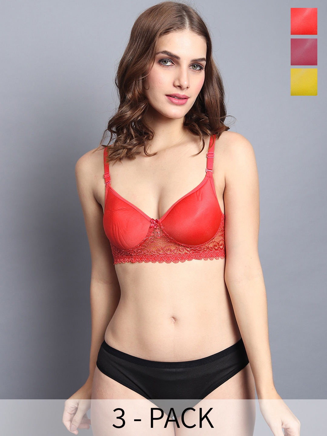 

Aamarsh Pack Of 3 Self Design Cotton Lingerie Set, Red