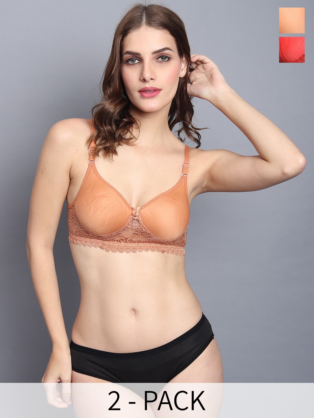 

Aamarsh Pack of 2 Lightly Padded Cotton Lingerie Sets, Red