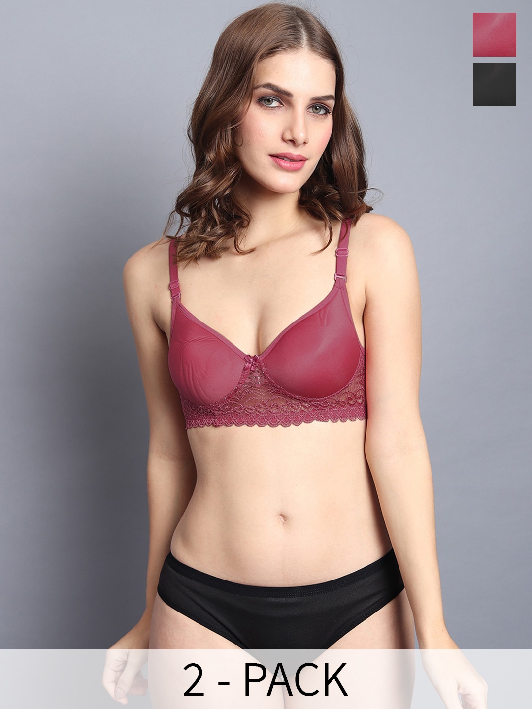 

Aamarsh Pack of 2 Lightly Padded Cotton Lingerie Sets, Maroon