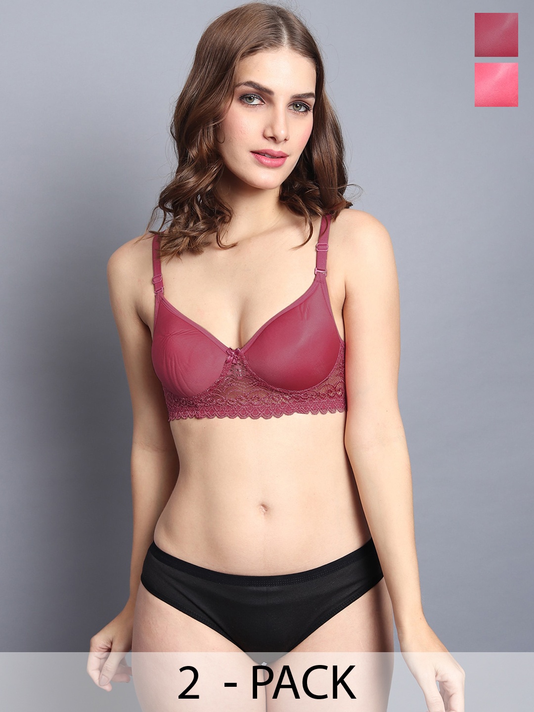 

Aamarsh Pack of 2 Lightly Padded Cotton Lingerie Sets, Maroon