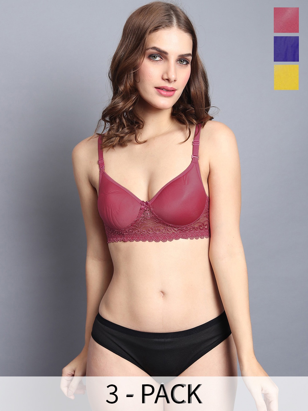 

Aamarsh Pack Of 3 Self Design Cotton Lingerie Set, Maroon