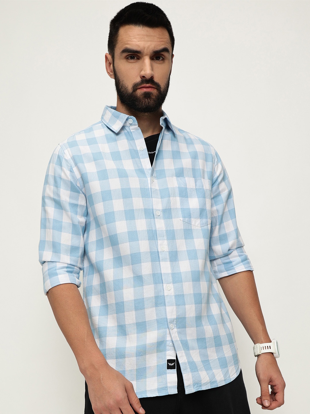 

VALEN CLUB Slim Fit Buffalo Checks Cotton Checked Casual Shirt, Blue