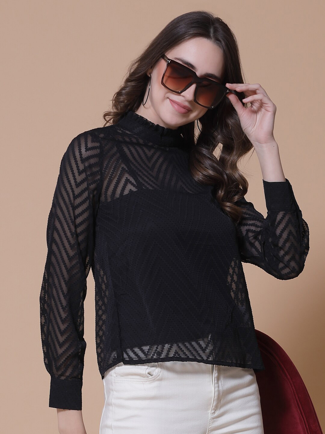 

HOUSE OF KKARMA Self Design Top, Black