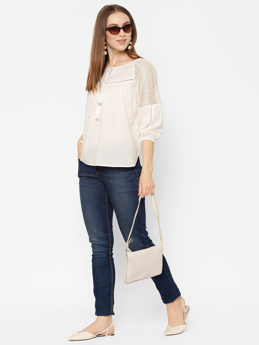 

HOUSE OF KKARMA Tie-Up Neck Cotton Top, White