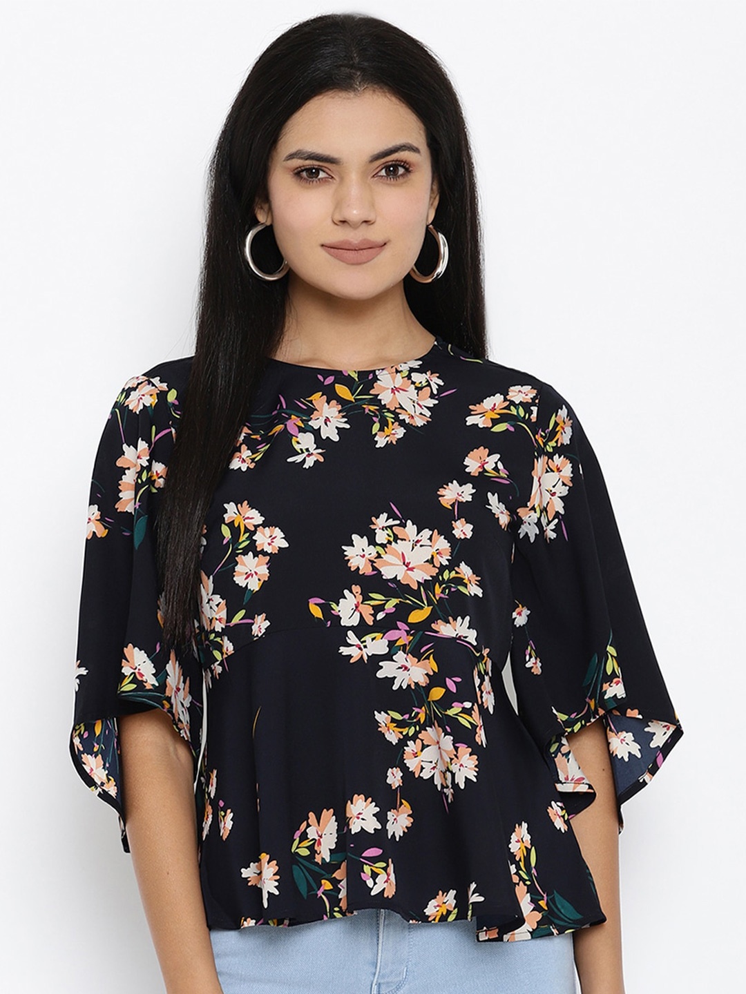 

HOUSE OF KKARMA Floral Printed Top, Black