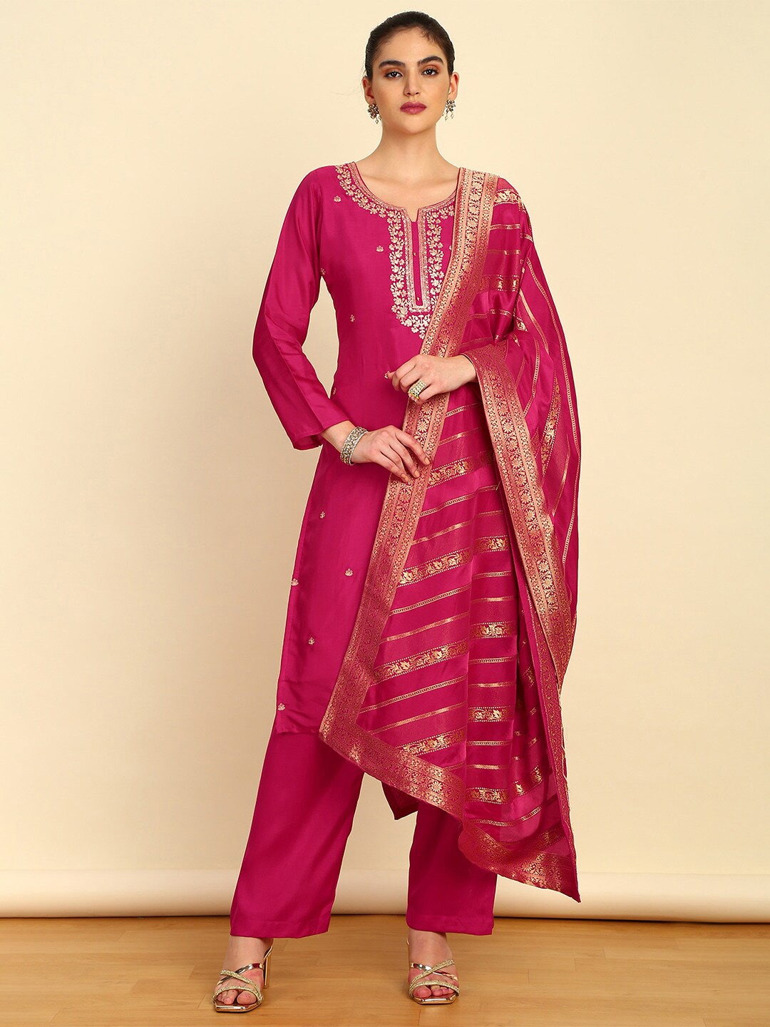 

Soch Embroidered Unstitched Dress Material, Pink