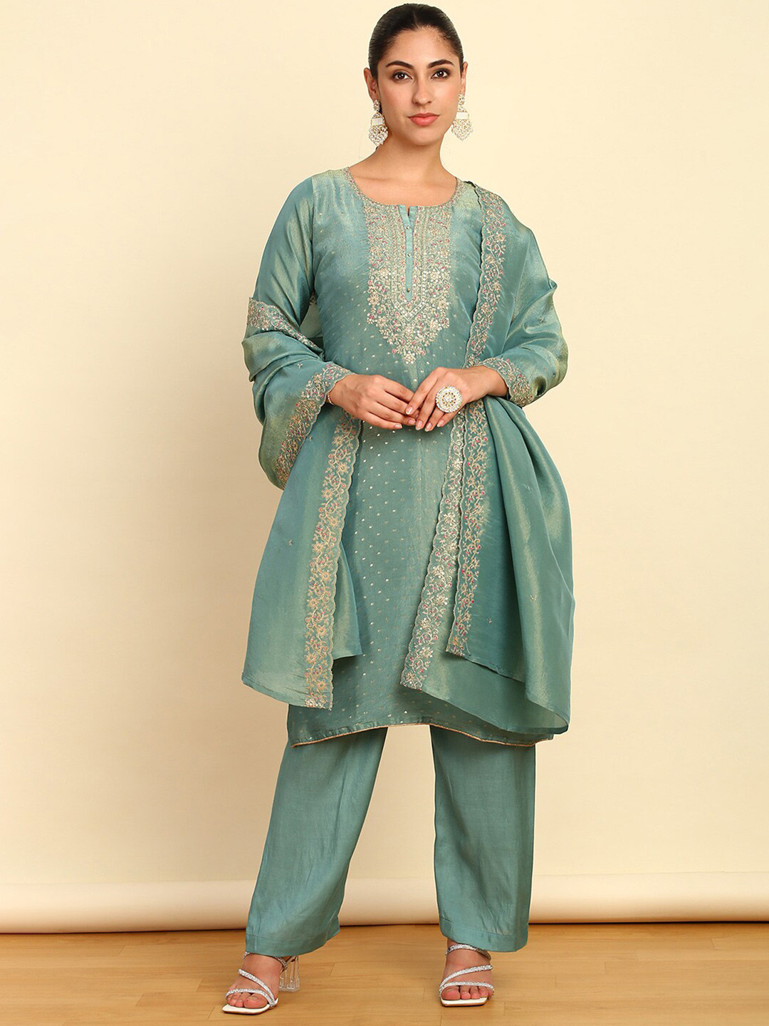 

Soch Embroidered Unstitched Dress Material, Teal