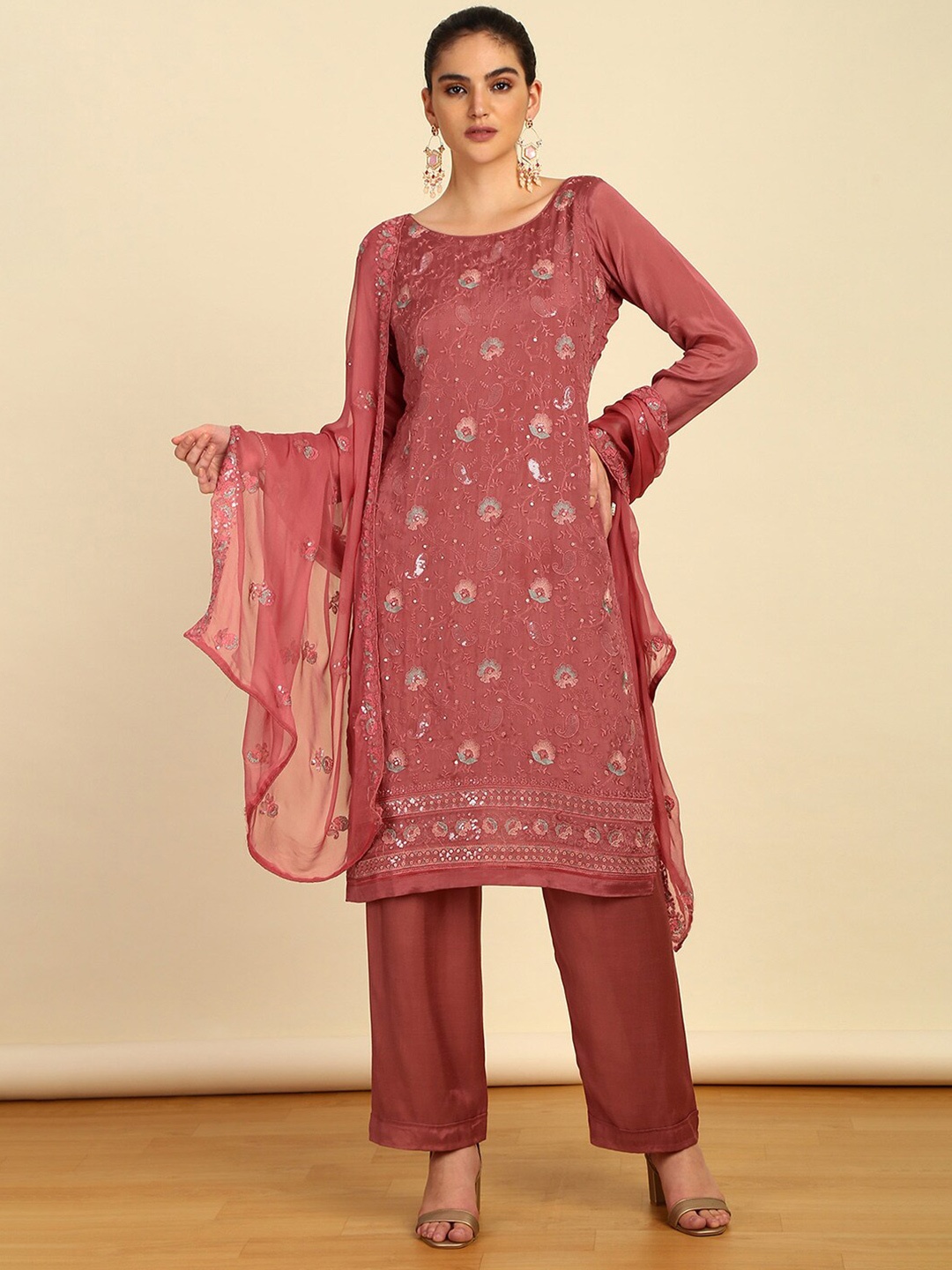 

Soch Embroidered Unstitched Dress Material, Pink