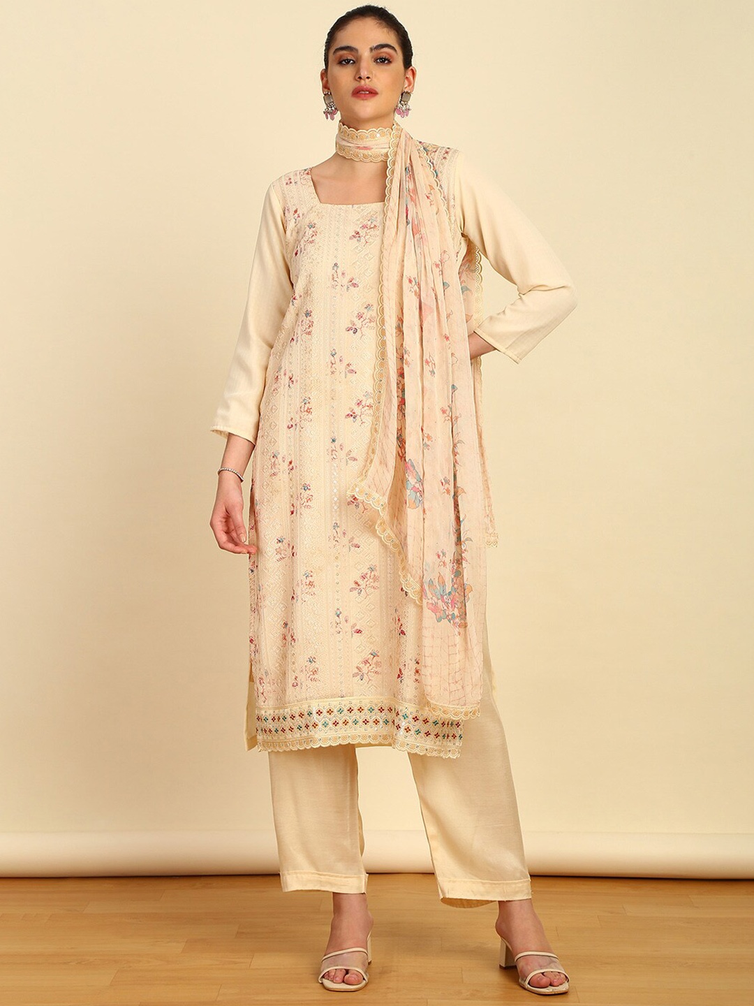 

Soch Embroidered Unstitched Dress Material, Beige
