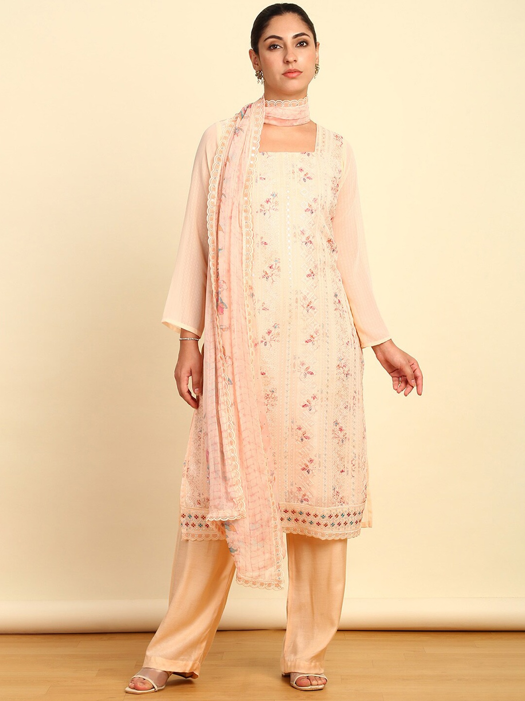 

Soch Embroidered Unstitched Dress Material, Peach