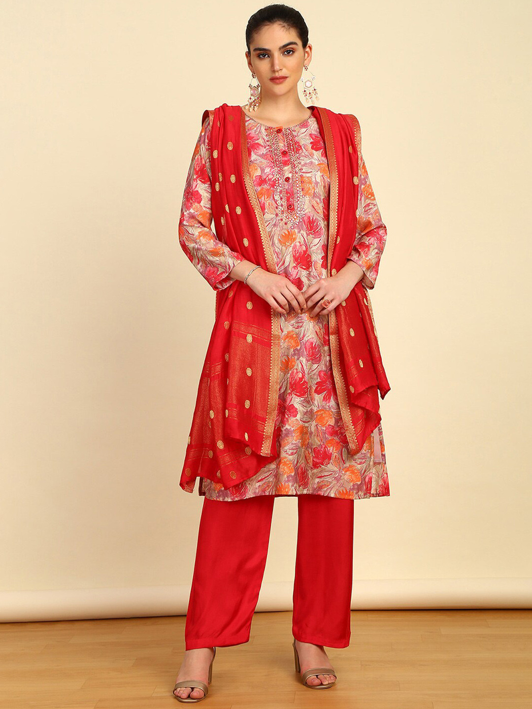 

Soch Printed Unstitched Dress Material, Peach