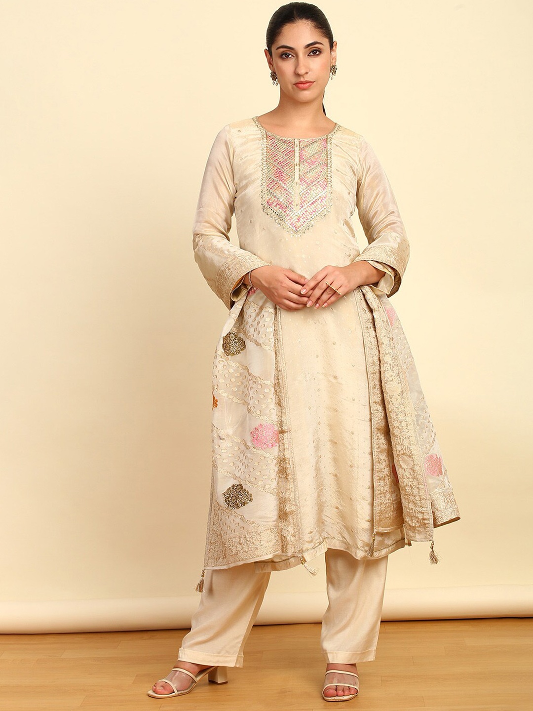 

Soch Embroidered Unstitched Dress Material, Cream