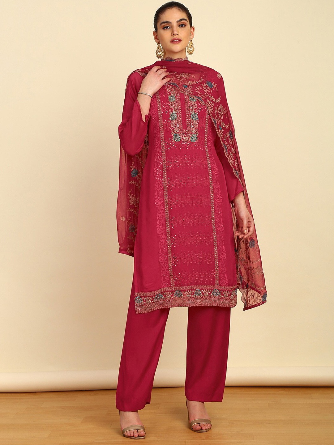

Soch Embellished Unstitched Dress Material, Magenta