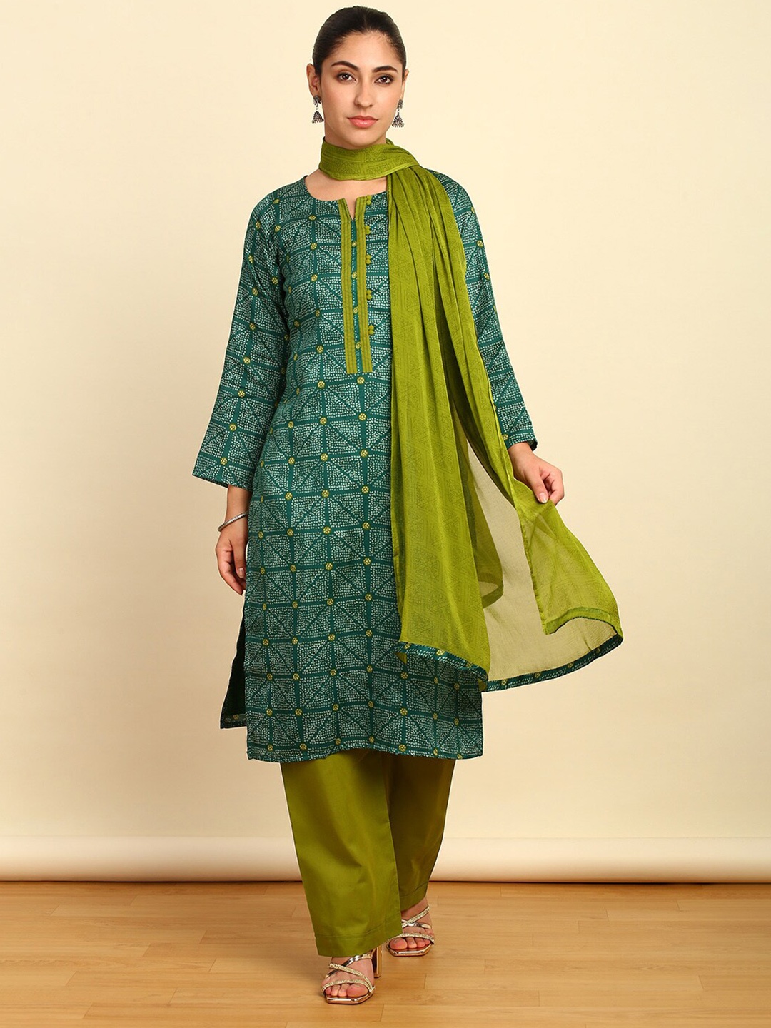 

Soch Printed Pure Cotton Unstitched Dress Material, Teal